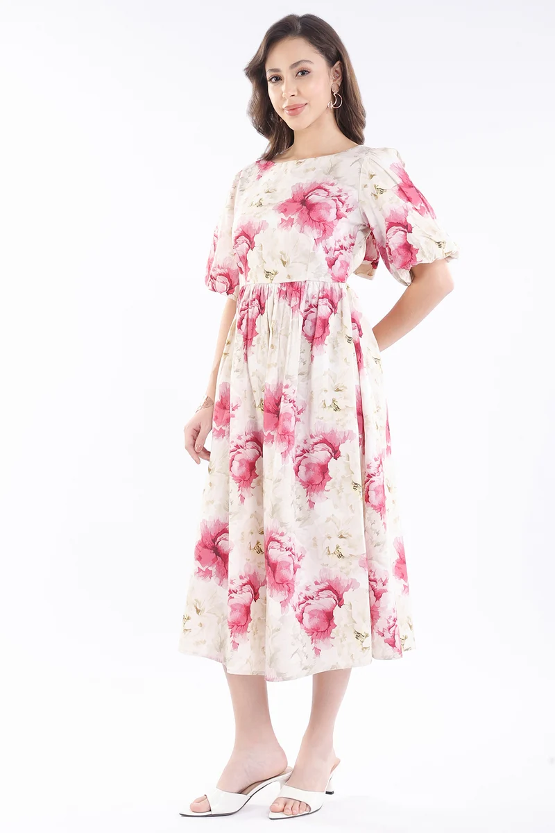Mizuki|100% Cotton Back Bow Tie Up Midi Dress