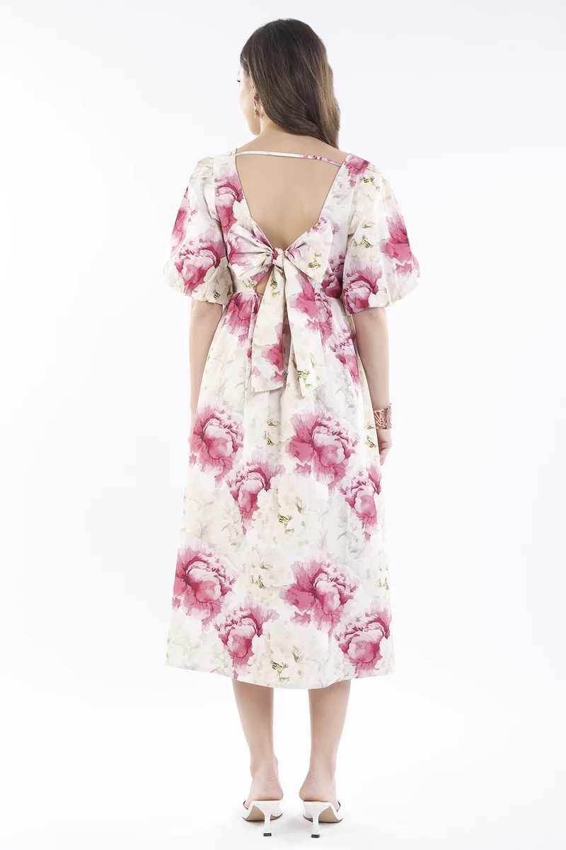Mizuki|100% Cotton Back Bow Tie Up Midi Dress