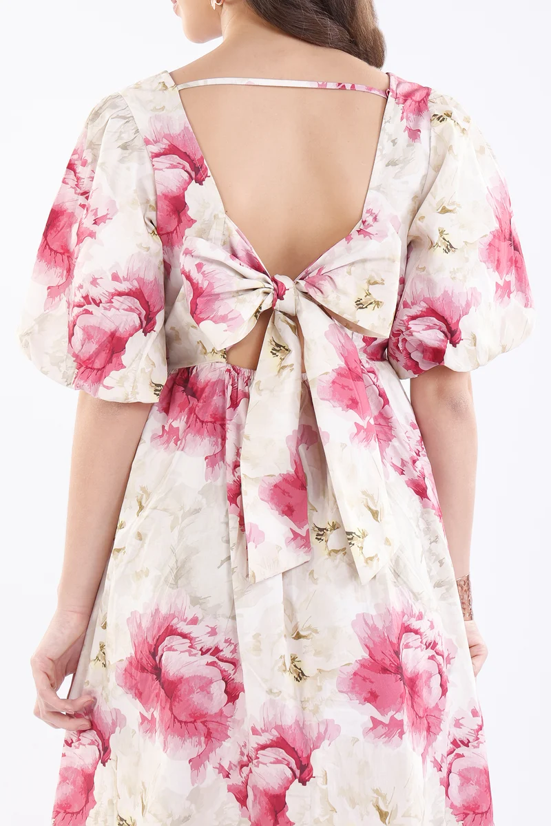 Mizuki|100% Cotton Back Bow Tie Up Midi Dress