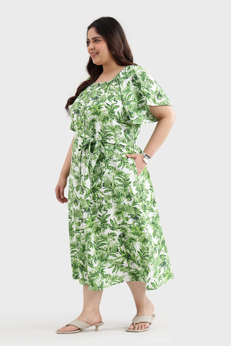 Beaen|Cotton Midi Dress With Extended Sleeves