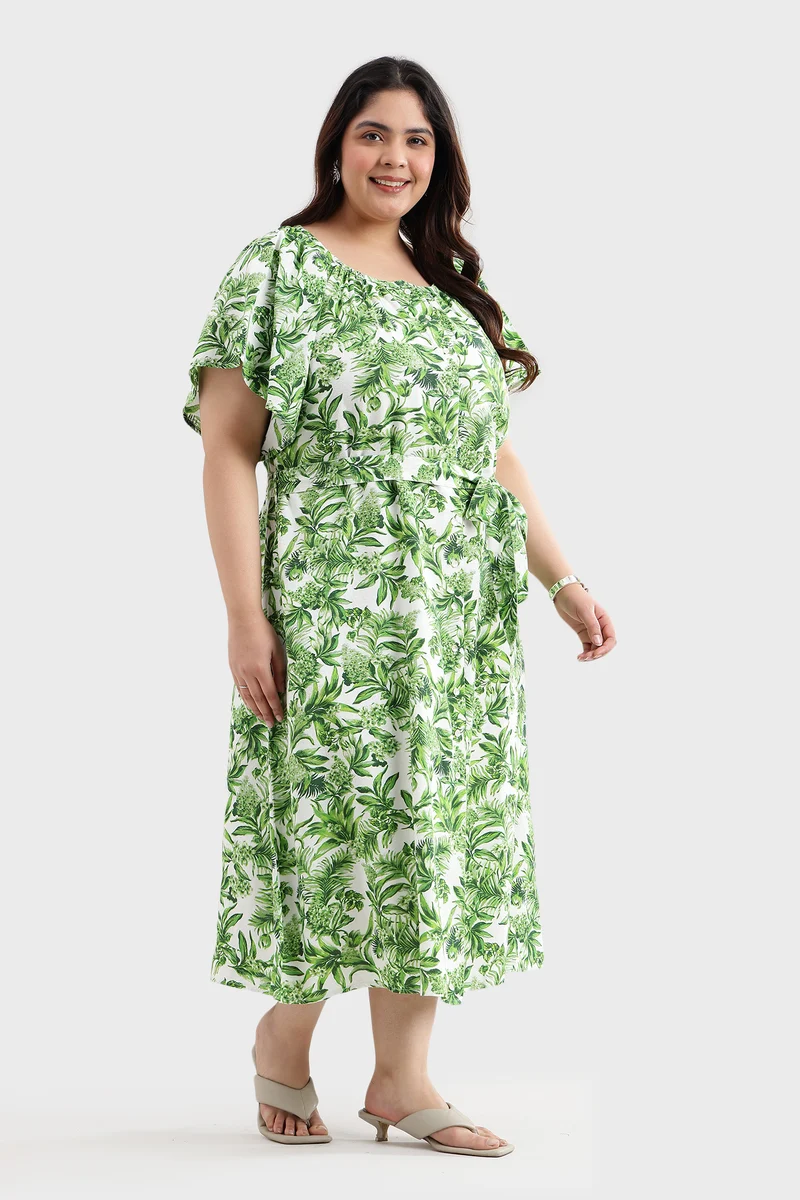 Beaen|Cotton Midi Dress With Extended Sleeves