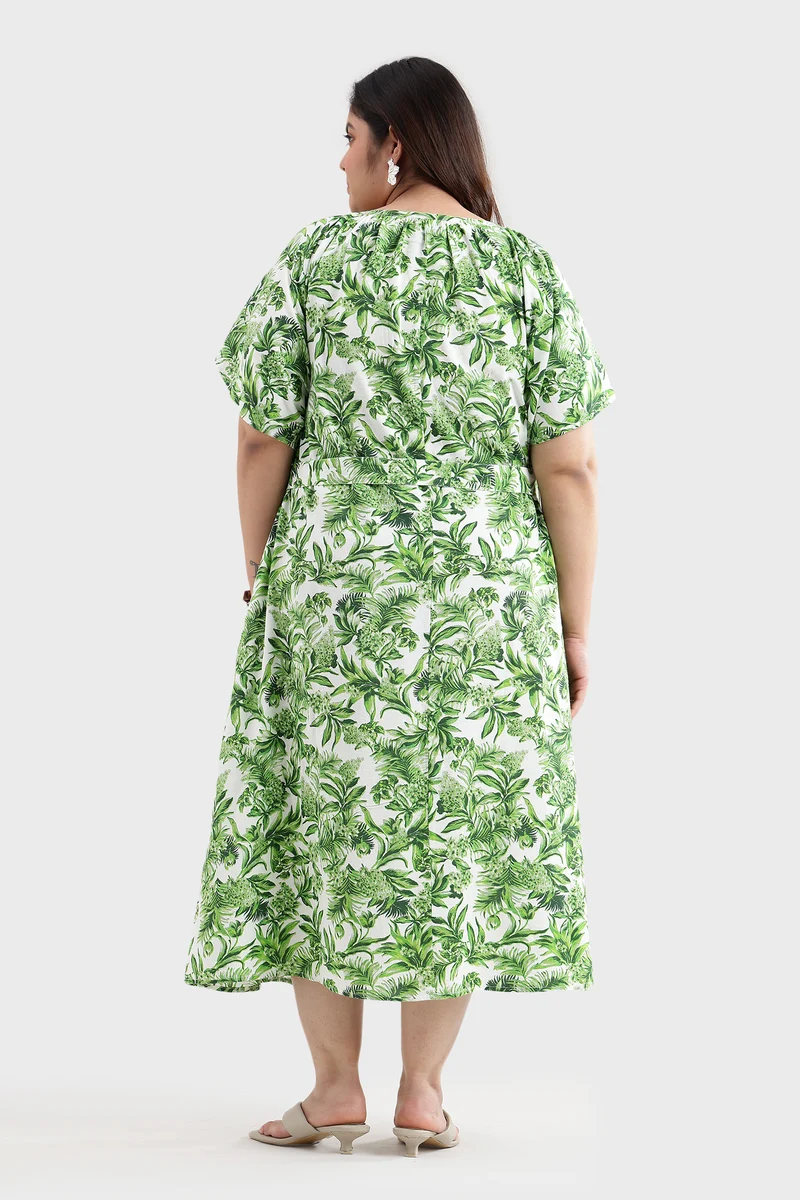 Beaen|Cotton Midi Dress With Extended Sleeves