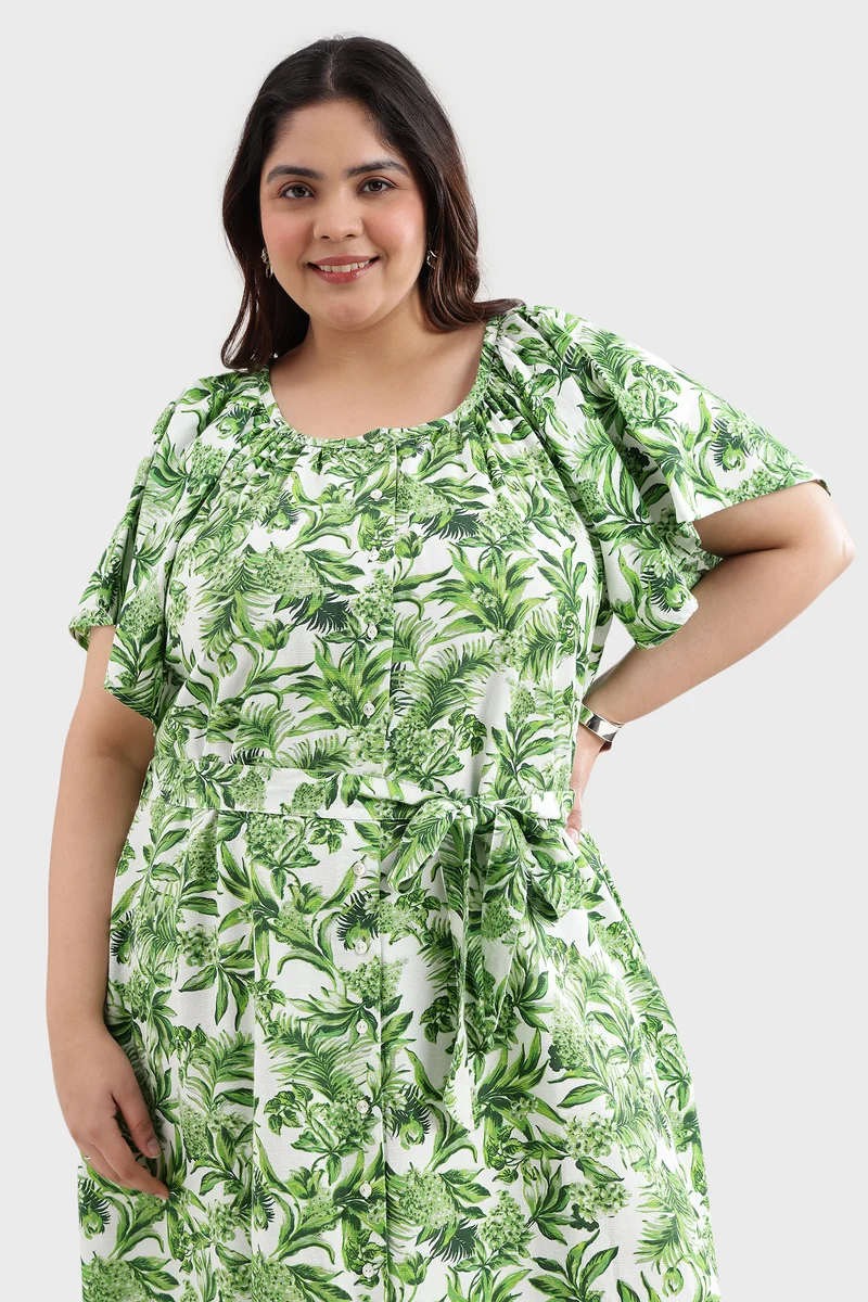 Beaen|Cotton Midi Dress With Extended Sleeves