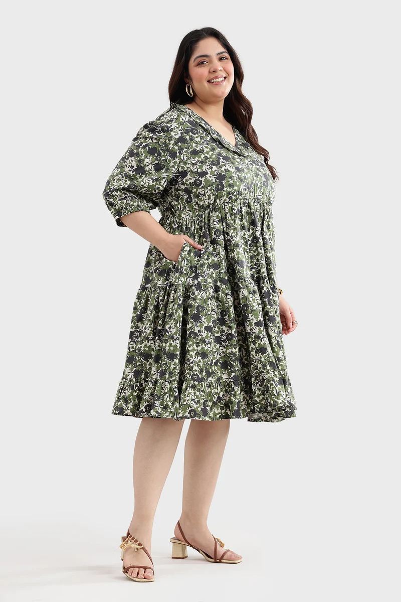 Cavah|100% Cotton Ruffled Printed Mini Dress