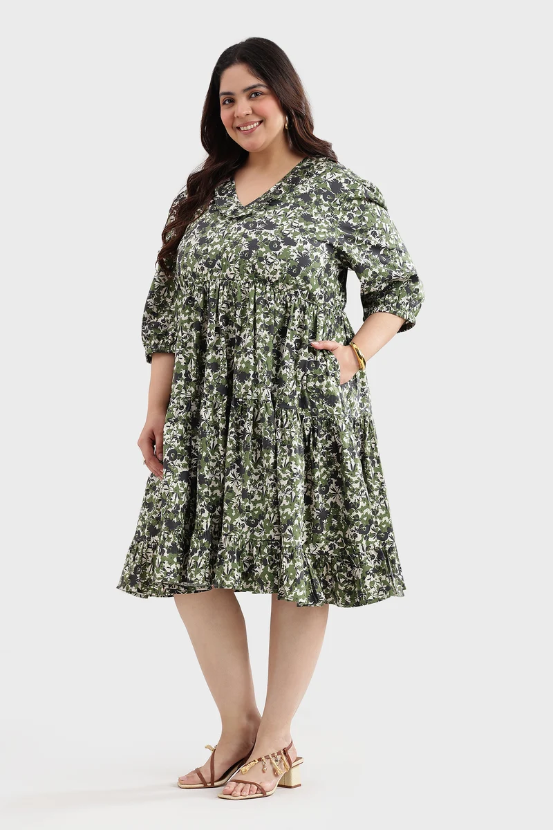 Cavah|100% Cotton Ruffled Printed Mini Dress
