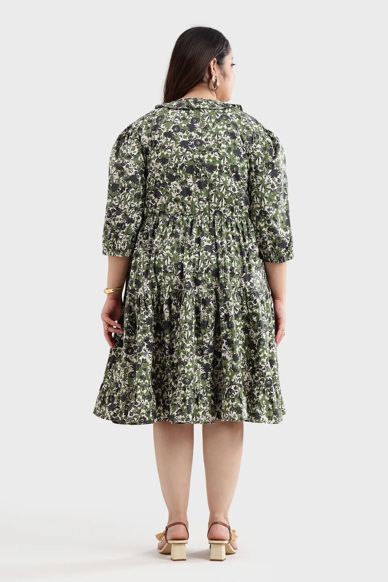 Cavah|100% Cotton Ruffled Printed Mini Dress