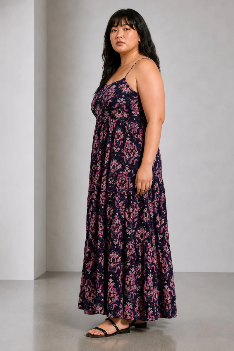 Eldia|100% Viscose Printed Strappy Maxi Dress