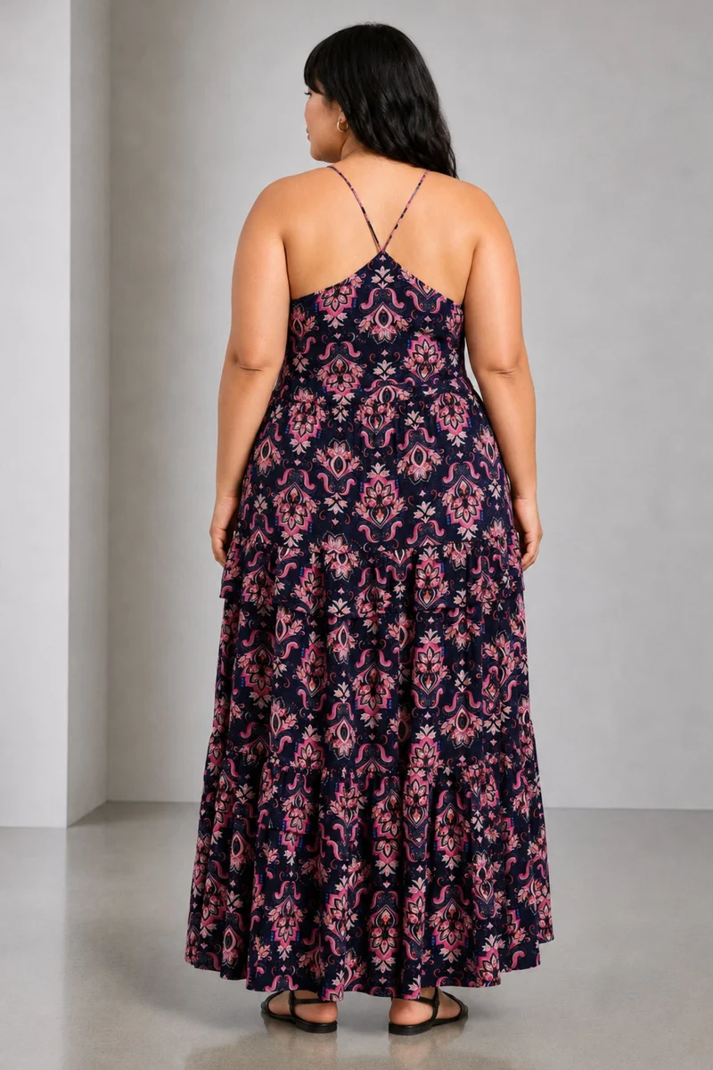 Eldia|100% Viscose Printed Strappy Maxi Dress