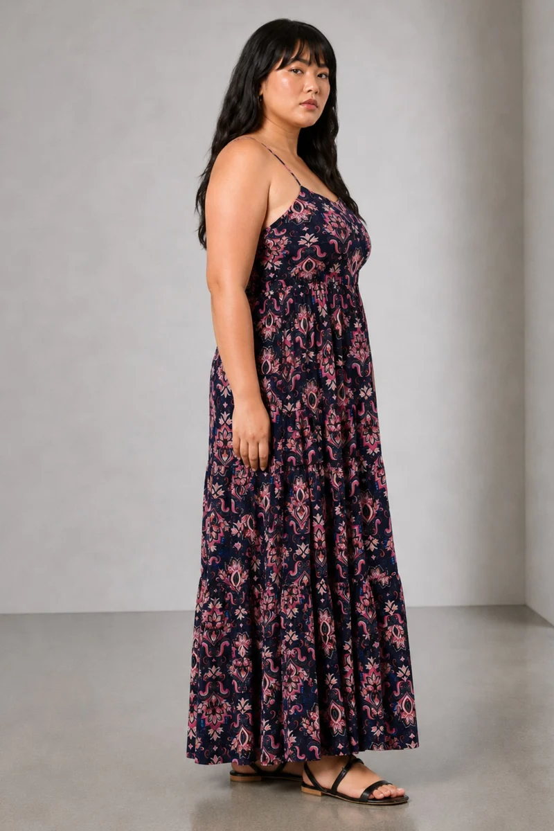 Eldia|100% Viscose Printed Strappy Maxi Dress