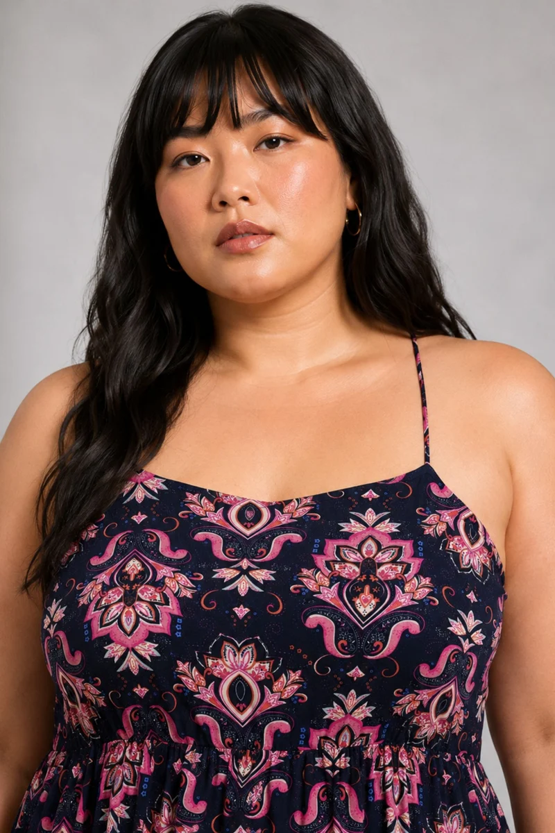 Eldia|100% Viscose Printed Strappy Maxi Dress