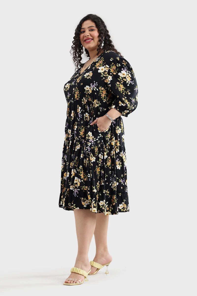 Eldna|100% Viscose Ruffled Printed Tiered Dress