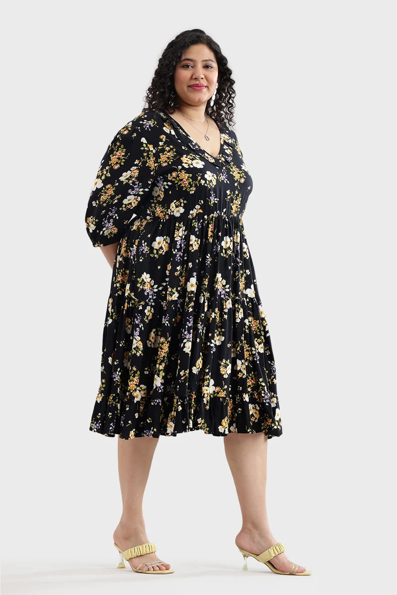 Eldna|100% Viscose Ruffled Printed Tiered Dress