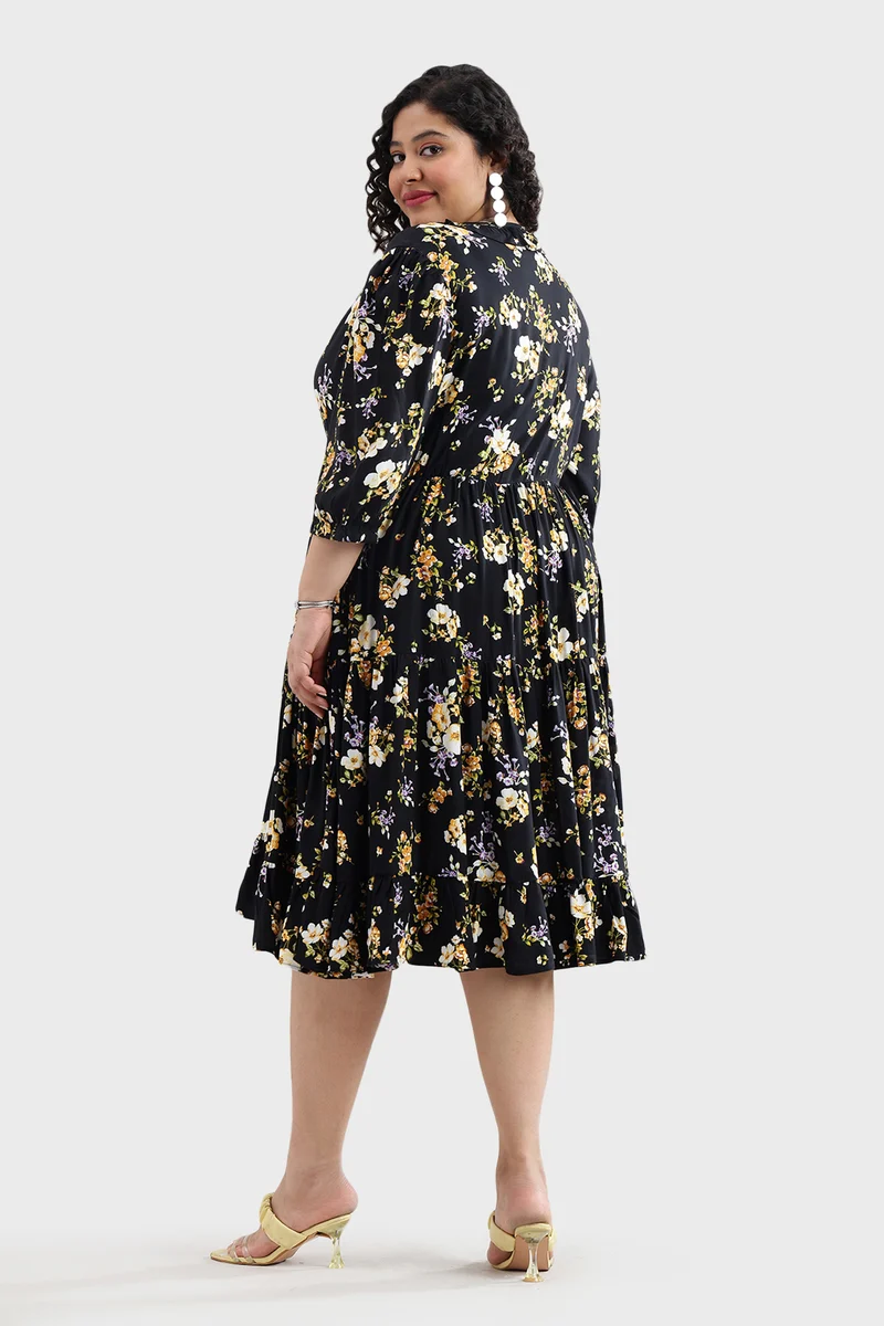 Eldna|100% Viscose Ruffled Printed Tiered Dress