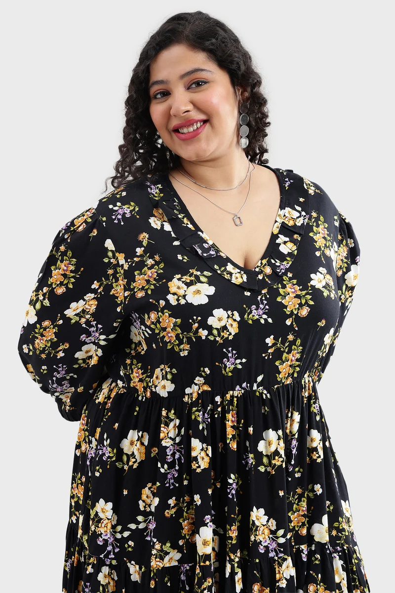 Eldna|100% Viscose Ruffled Printed Tiered Dress