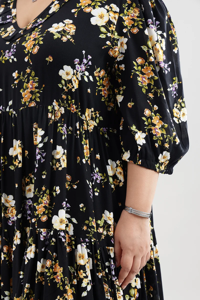 Eldna|100% Viscose Ruffled Printed Tiered Dress