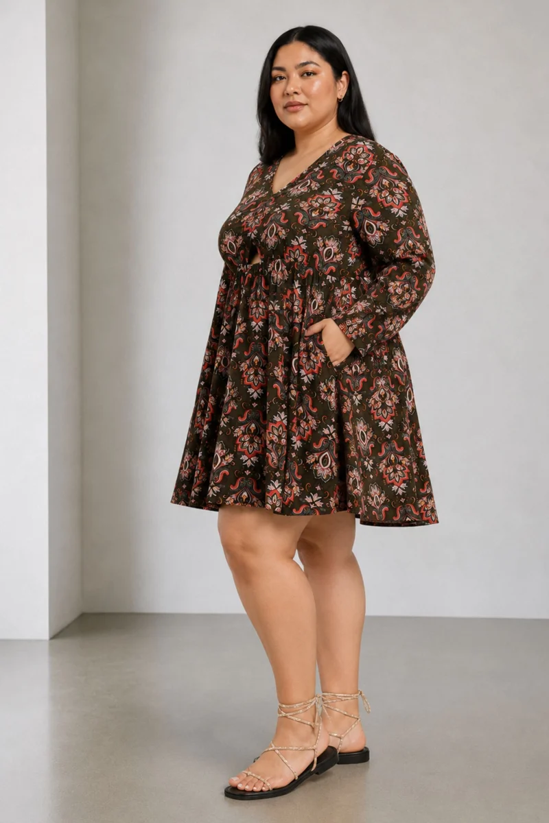 Ellna|100% Viscose Printed Dress With Cut-Out