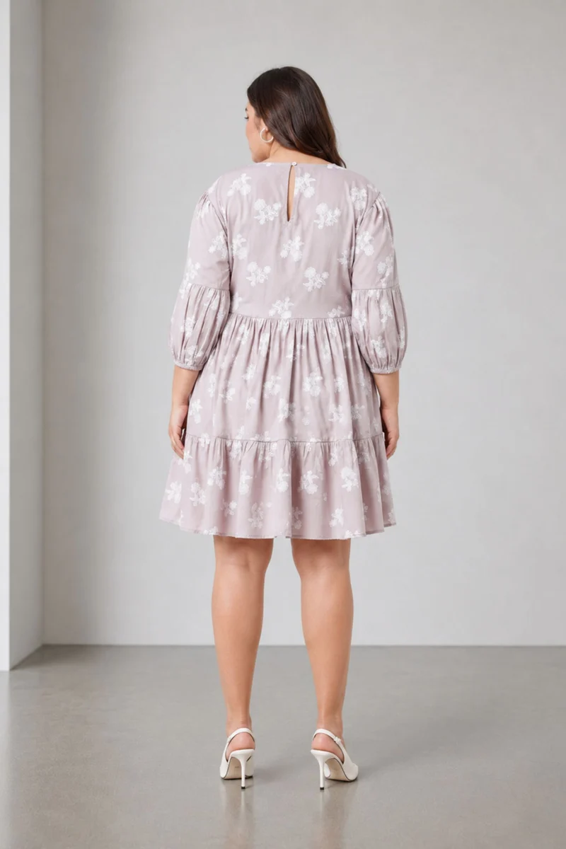 Besy|100% Viscose Printed Tiered Hem Mini Dress