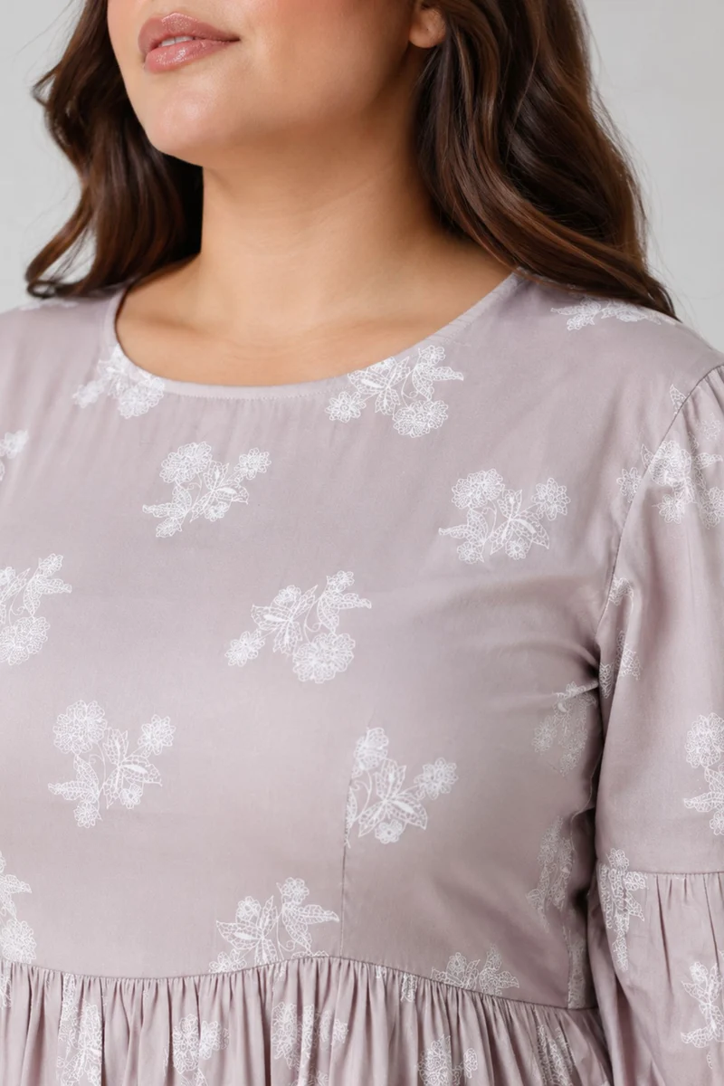 Besy|100% Viscose Printed Tiered Hem Mini Dress