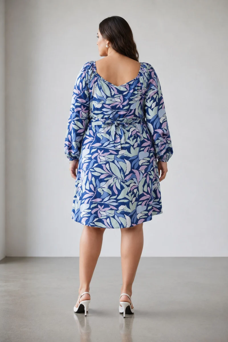 Cadie|100% Viscose Printed Swetheart Neck Dress