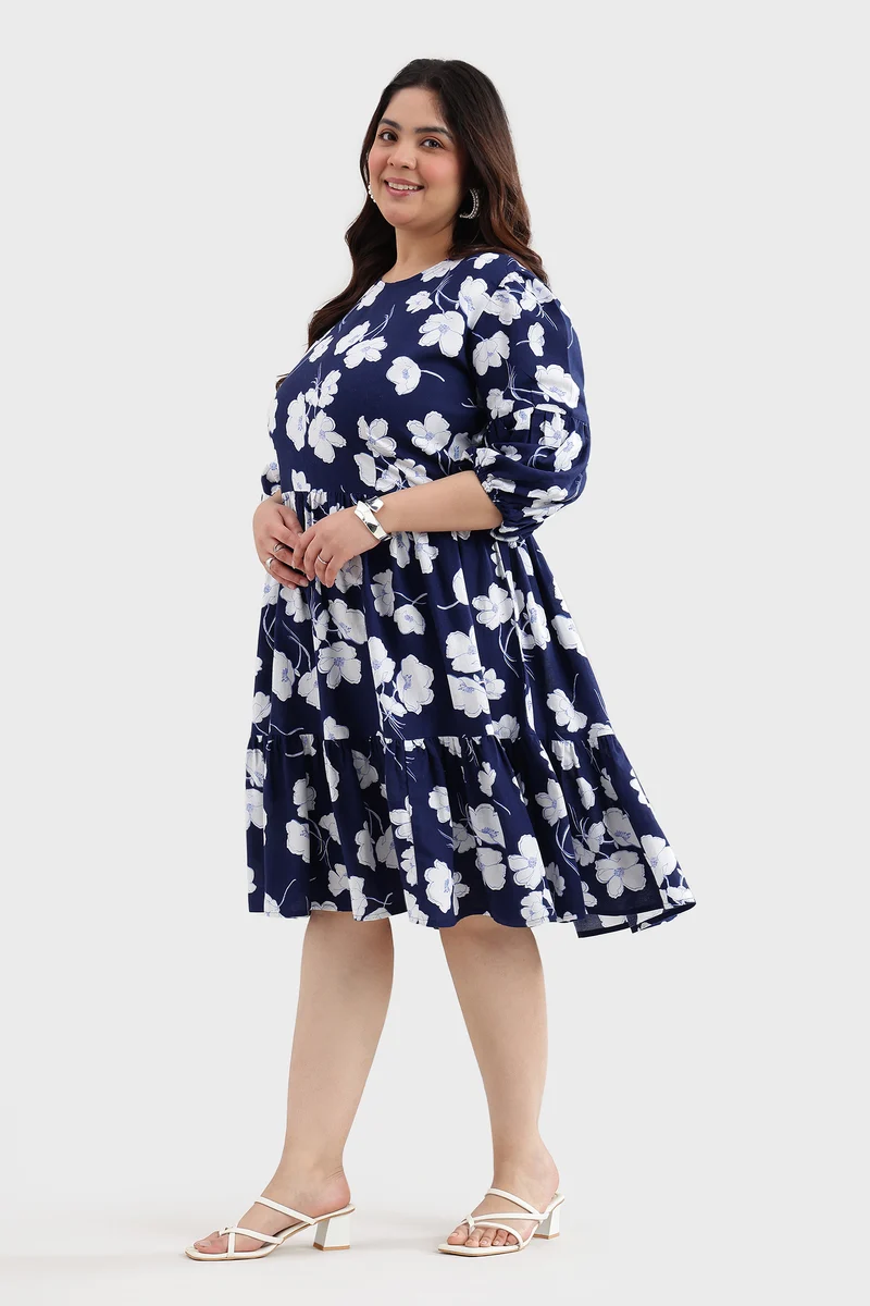 Bety|Linen Printed Tiered Hem Midi Dress