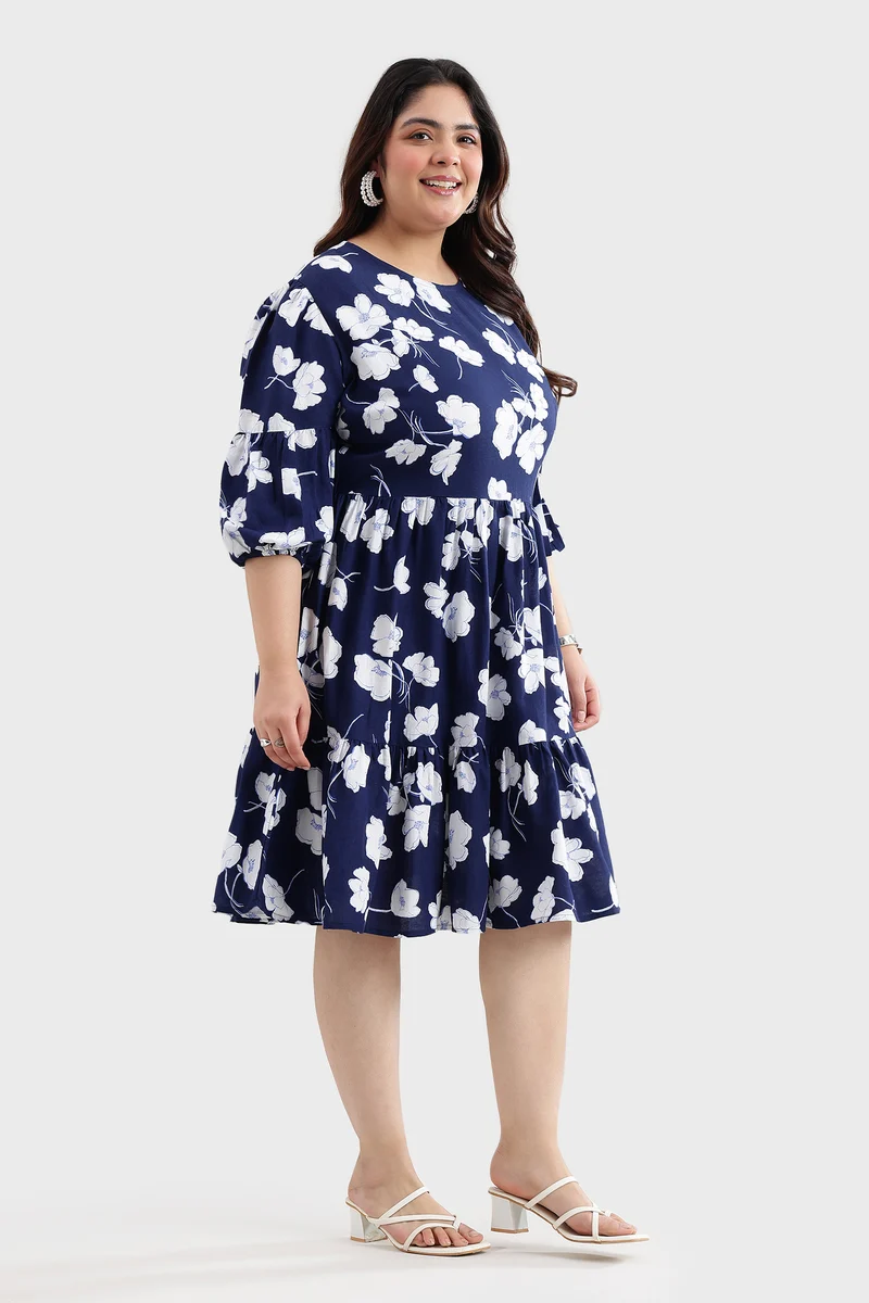 Bety|Linen Printed Tiered Hem Midi Dress