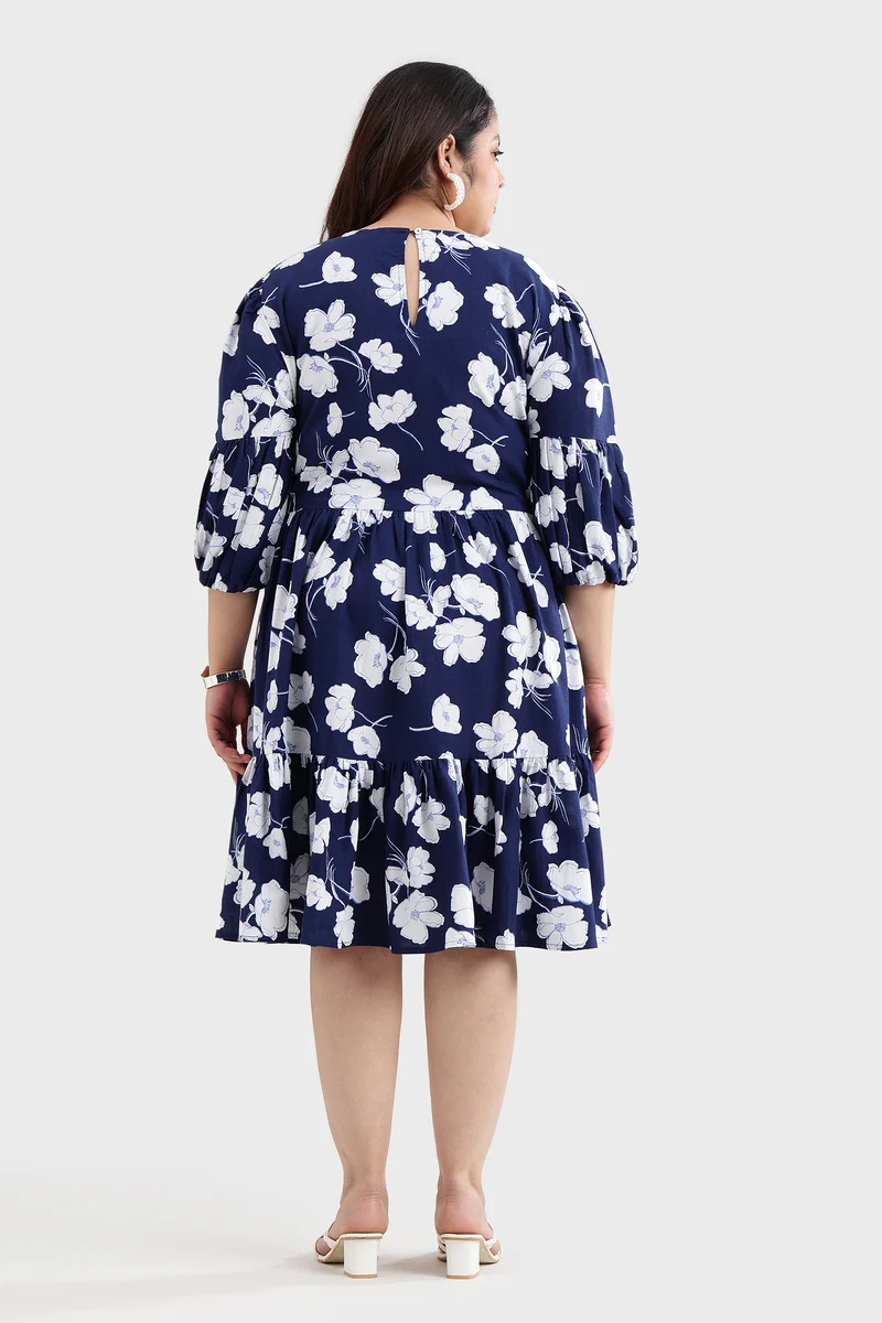Bety|Linen Printed Tiered Hem Midi Dress
