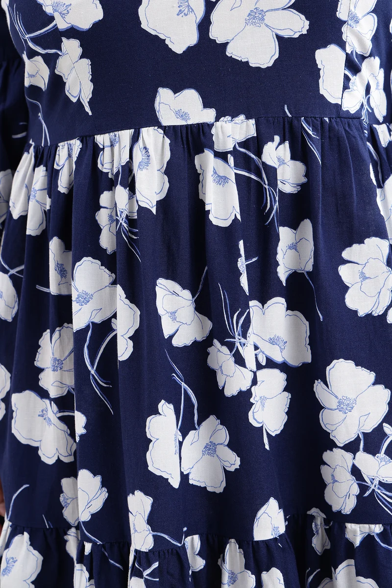 Bety|Linen Printed Tiered Hem Midi Dress
