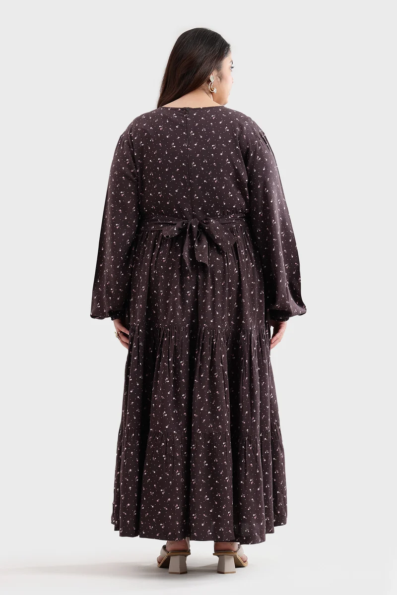 Besie|100% Viscose Printed Tiered Maxi Dress