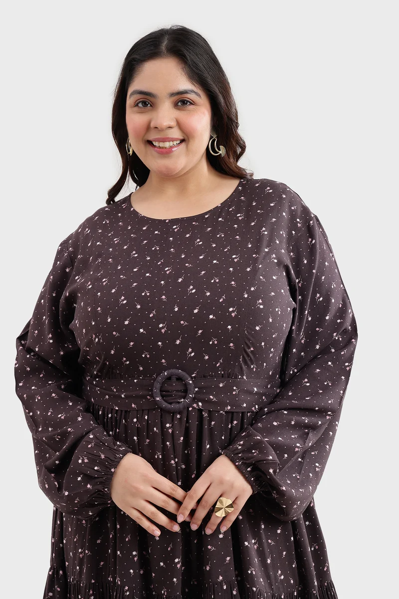 Besie|100% Viscose Printed Tiered Maxi Dress