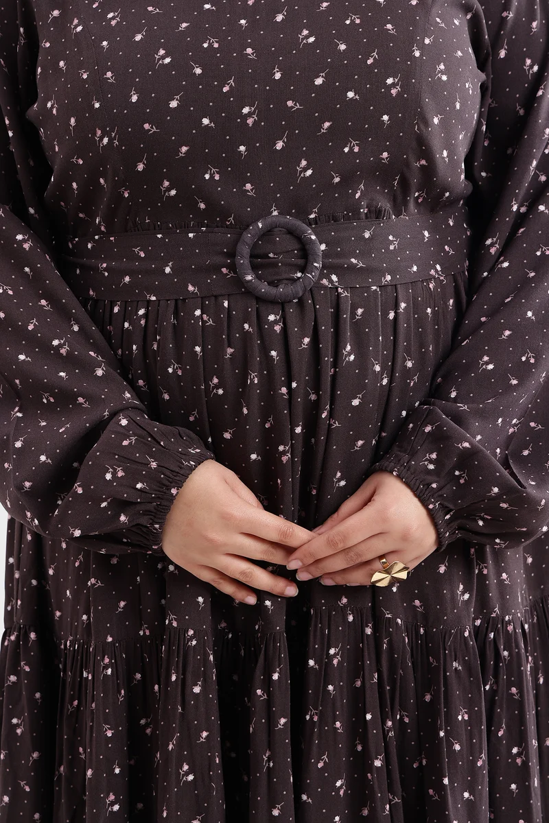 Besie|100% Viscose Printed Tiered Maxi Dress