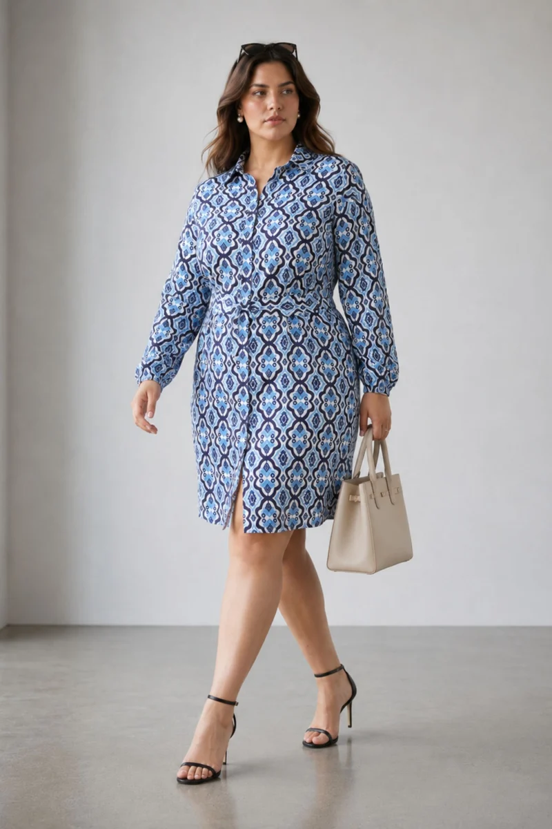 Cadiis|100% Viscose Printed Shirt Dress With Belt
