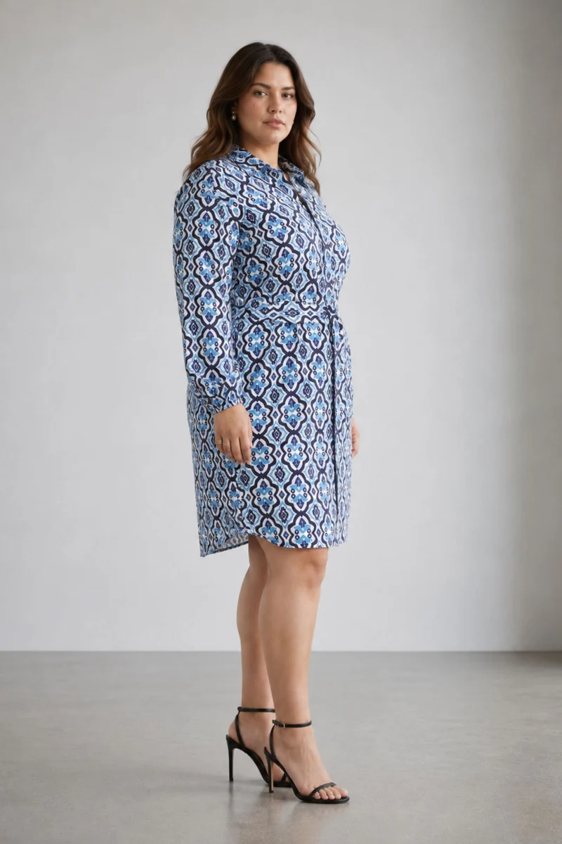 Cadiis|100% Viscose Printed Shirt Dress With Belt