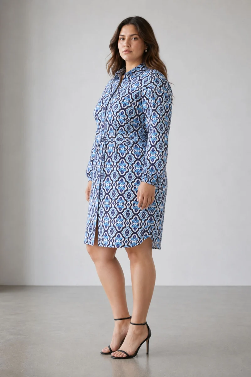 Cadiis|100% Viscose Printed Shirt Dress With Belt