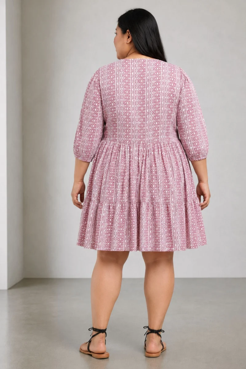 Caly|100% Viscose Printed V-Neck Midi Dress