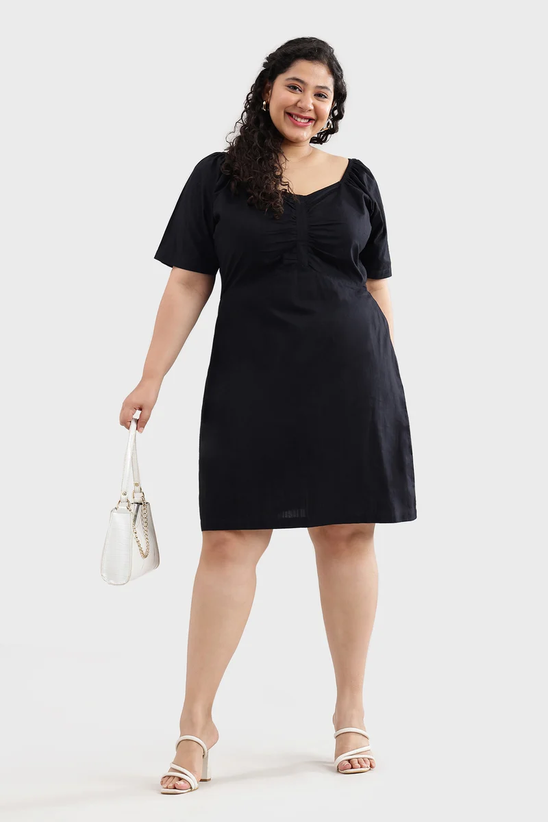 Sayel|100% Cotton Sweetheart-Neck Midi Dress