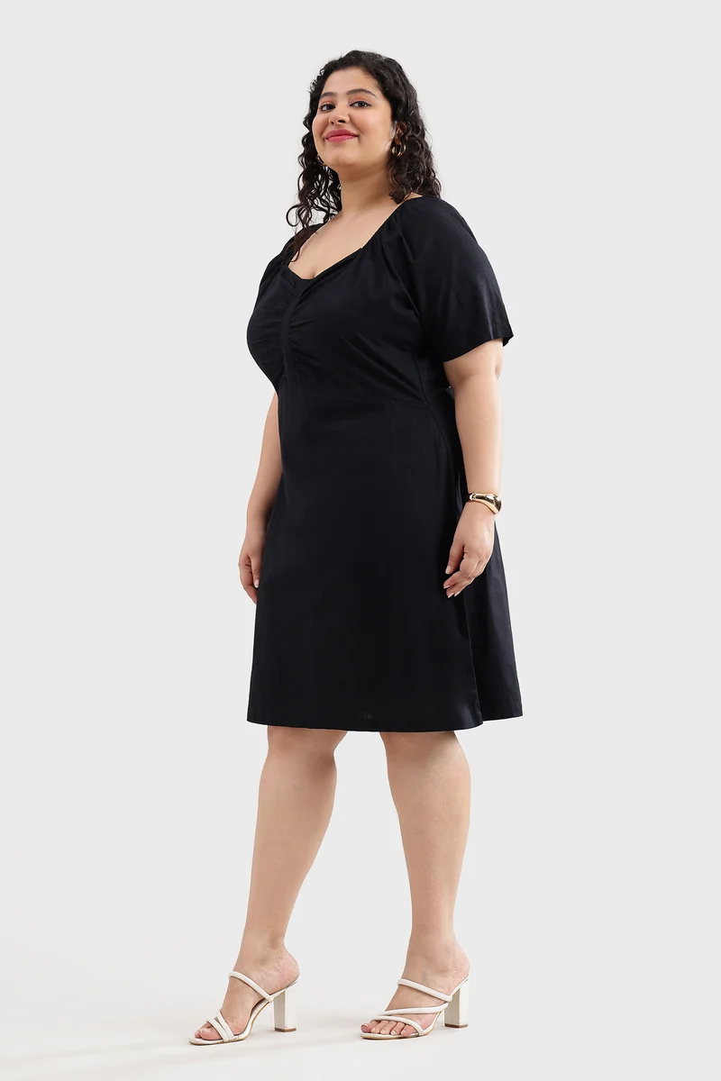 Sayel|100% Cotton Sweetheart-Neck Midi Dress