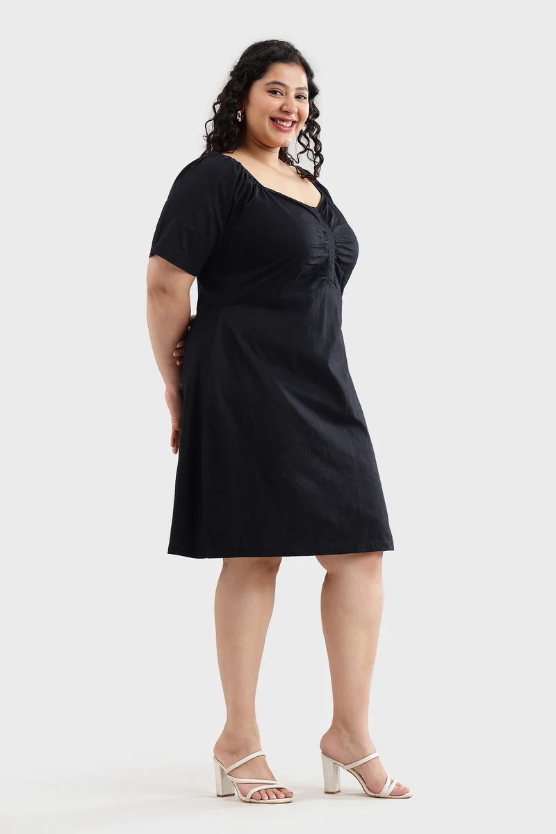 Sayel|100% Cotton Sweetheart-Neck Midi Dress