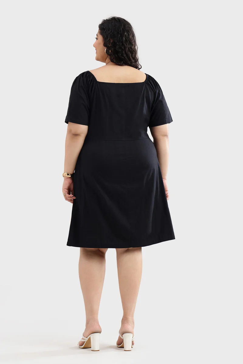 Sayel|100% Cotton Sweetheart-Neck Midi Dress