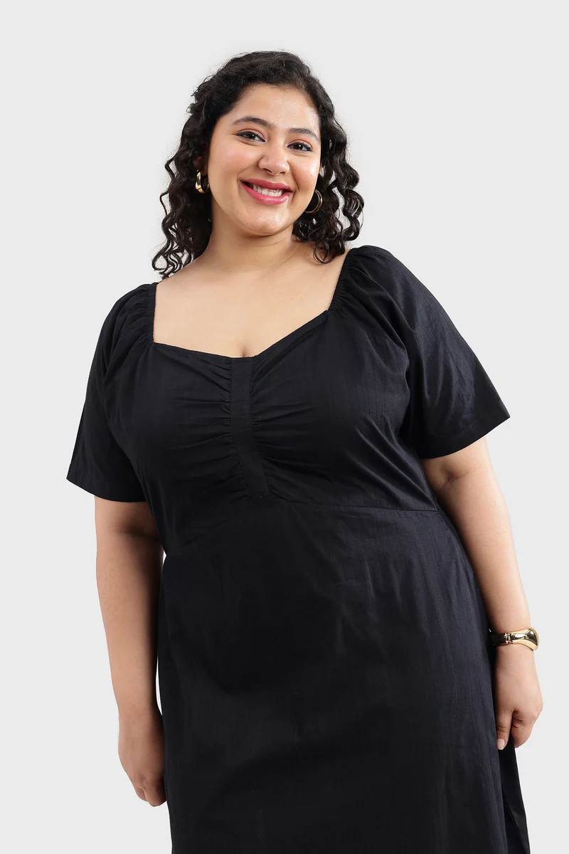 Sayel|100% Cotton Sweetheart-Neck Midi Dress