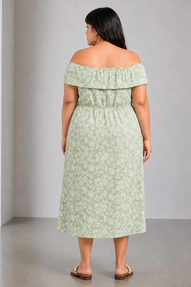 Betis|100% Viscose Printed Off-Shoulder Maxi Dress