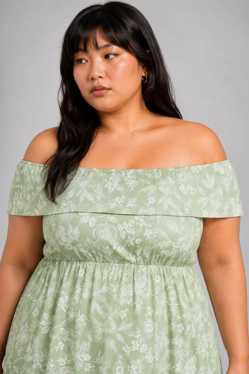 Betis|100% Viscose Printed Off-Shoulder Maxi Dress