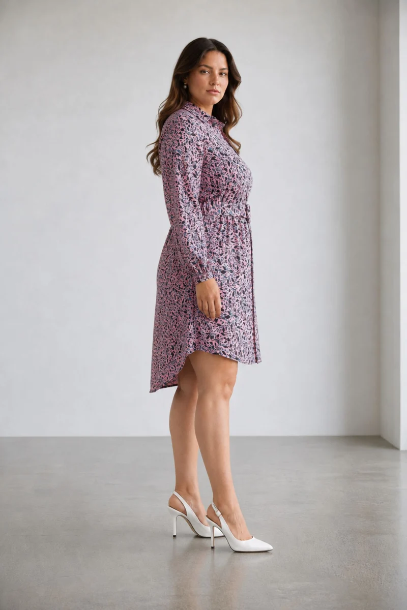 Caiie|100% Viscose Printed Shirt Dress With Belt