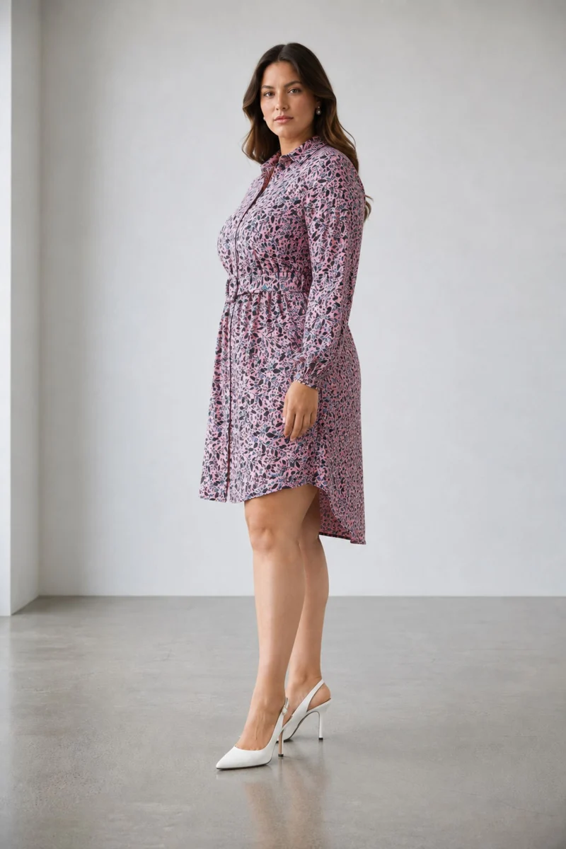 Caiie|100% Viscose Printed Shirt Dress With Belt
