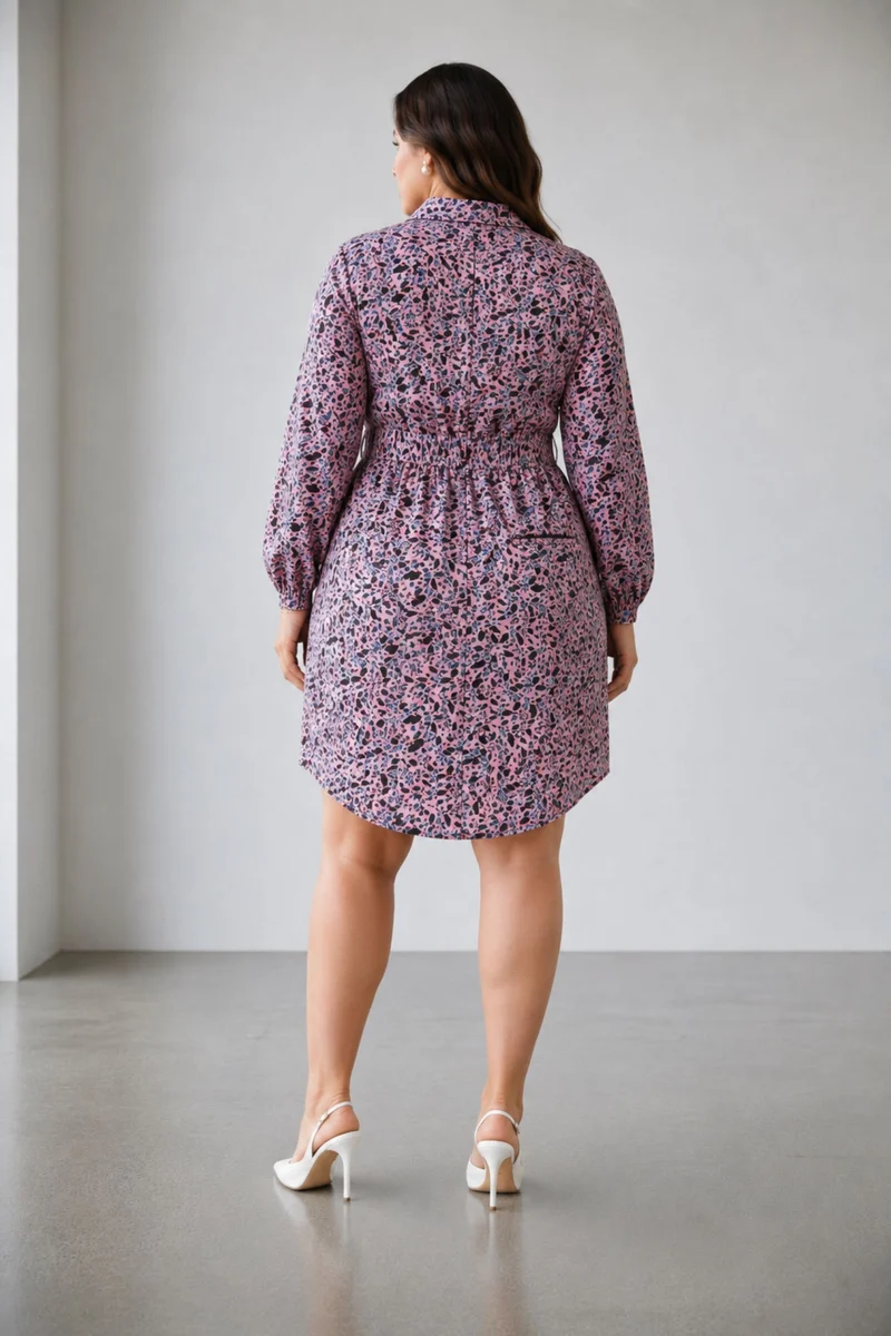 Caiie|100% Viscose Printed Shirt Dress With Belt