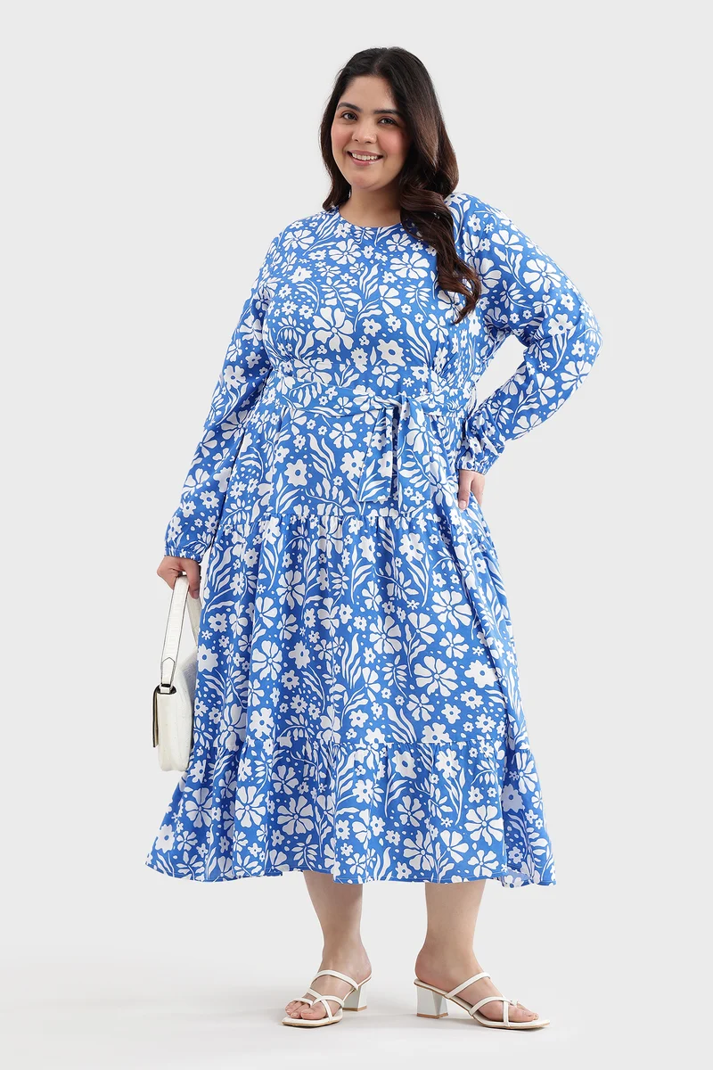 Cavie|100% Cotton Printed Tiered Maxi Dress