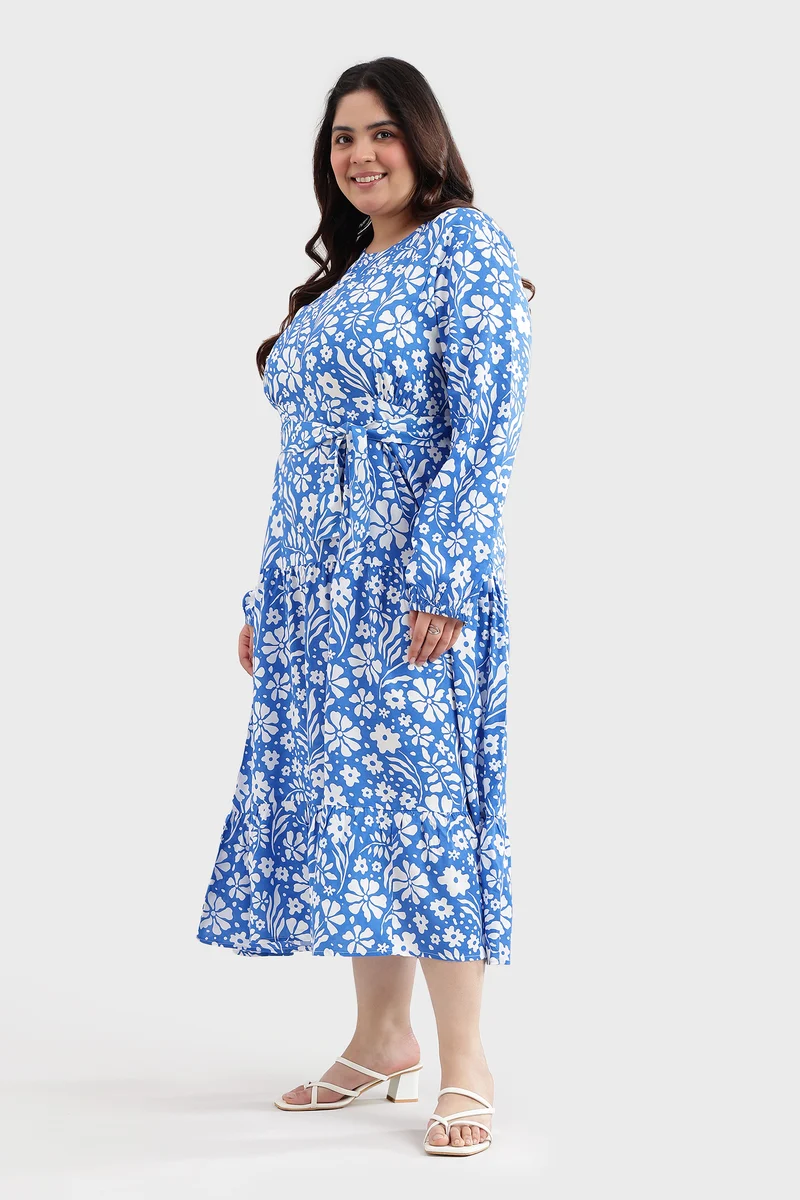 Cavie|100% Cotton Printed Tiered Maxi Dress