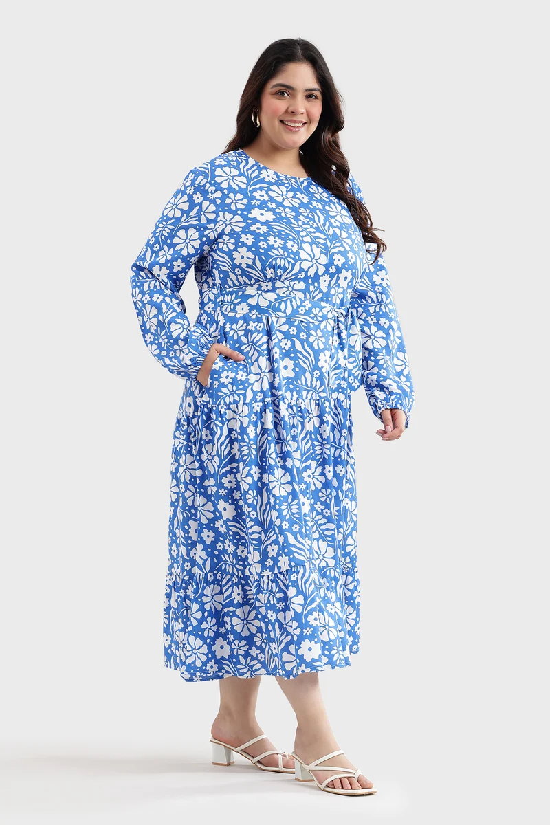 Cavie|100% Cotton Printed Tiered Maxi Dress