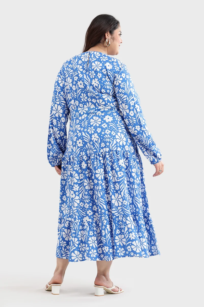 Cavie|100% Cotton Printed Tiered Maxi Dress