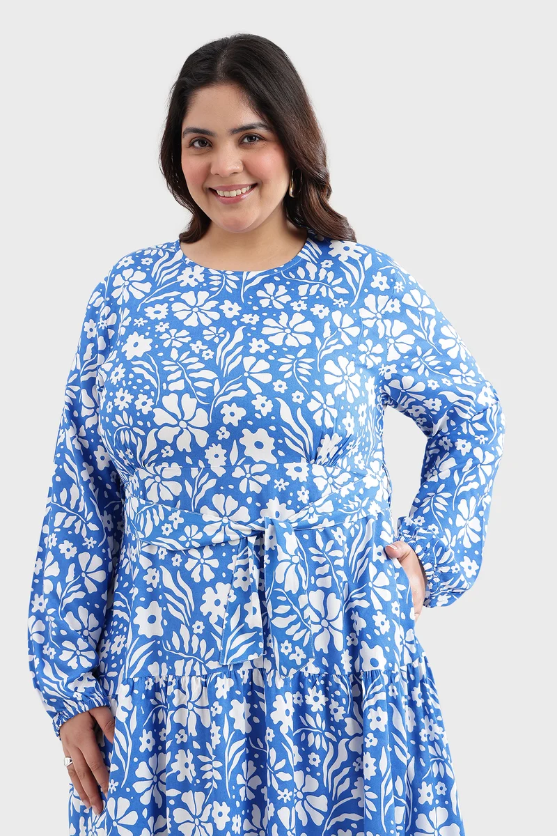 Cavie|100% Cotton Printed Tiered Maxi Dress
