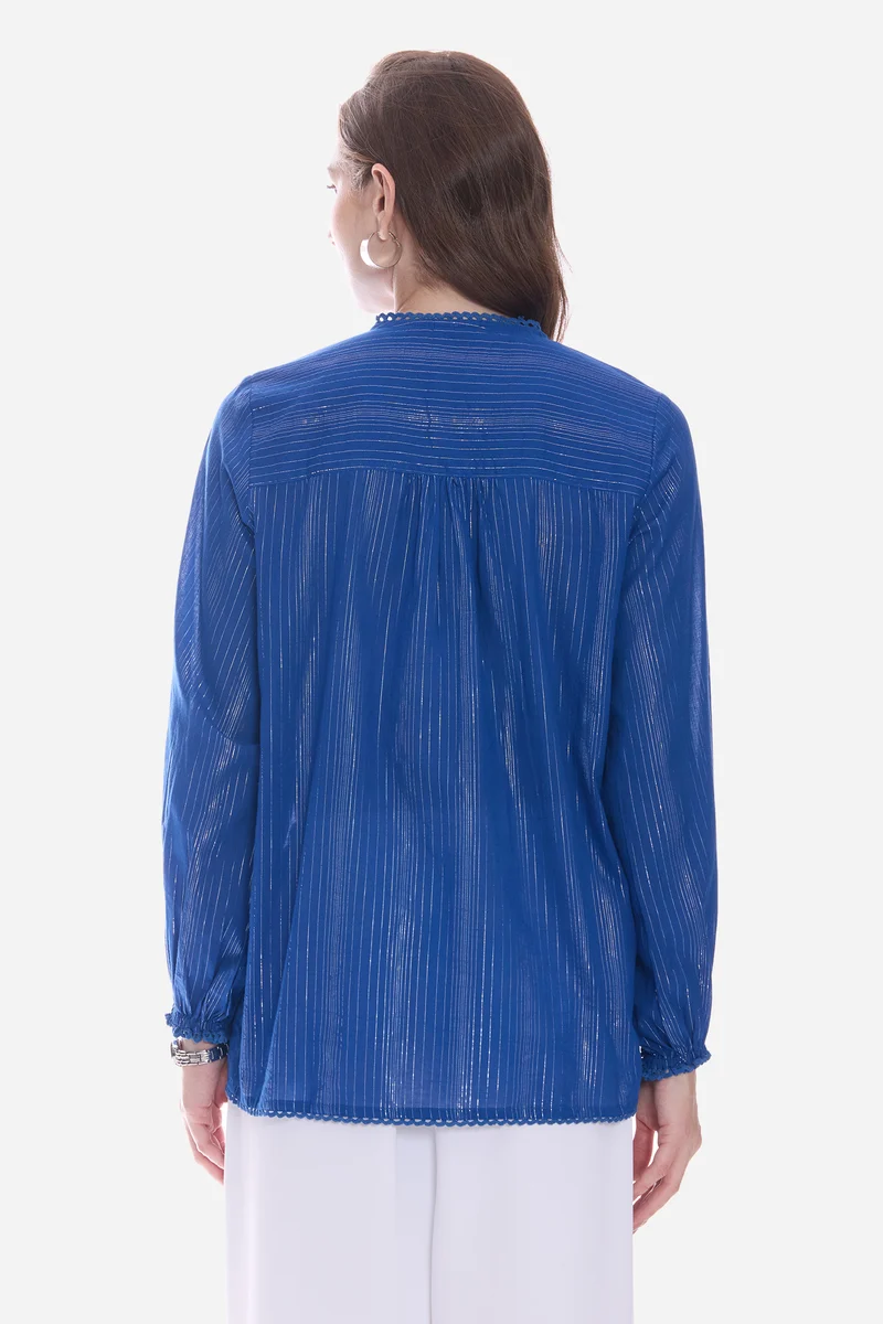 Elvel|100% Cotton Smocked Shirt With Lace